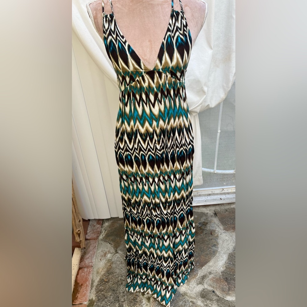 Angl~Colorful Geometric Sleeveless Backless Maxi Dress